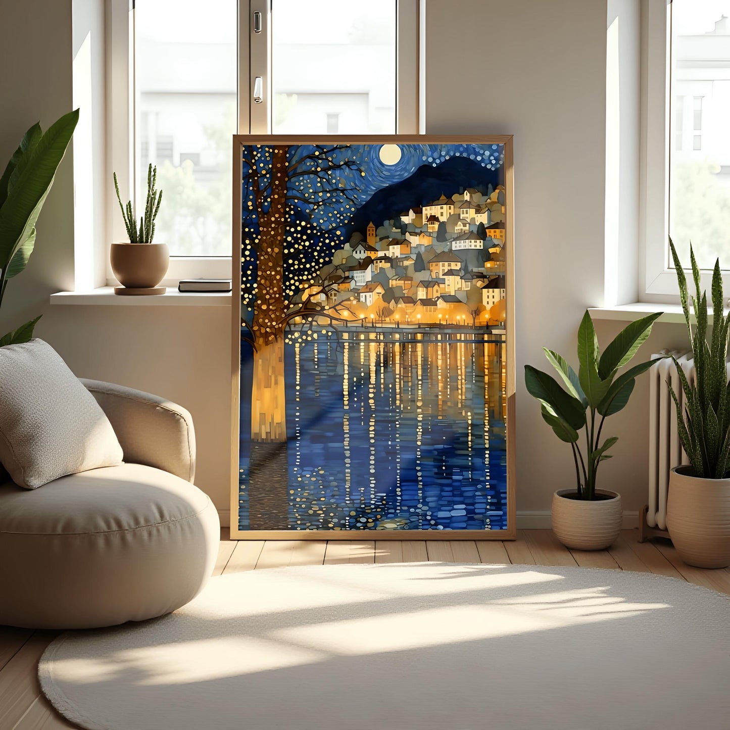 Gustav Klimt Night Lake Print: Moon & Stars Fine Art Poster
