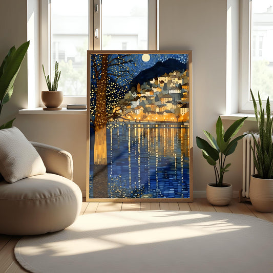 Gustav Klimt Night Lake Print: Moon & Stars Fine Art Poster