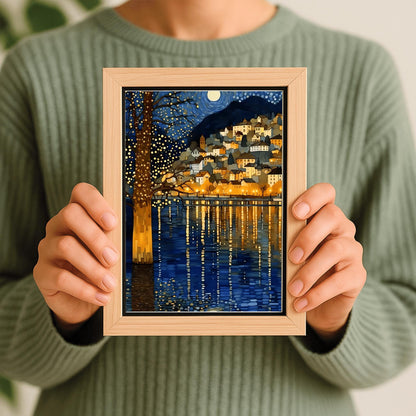 Gustav Klimt Night Lake Print: Moon & Stars Fine Art Poster