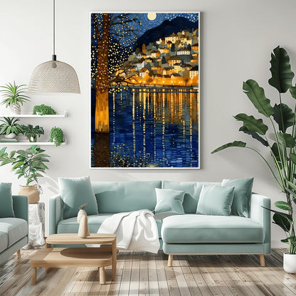 Gustav Klimt Night Lake Print: Moon & Stars Fine Art Poster