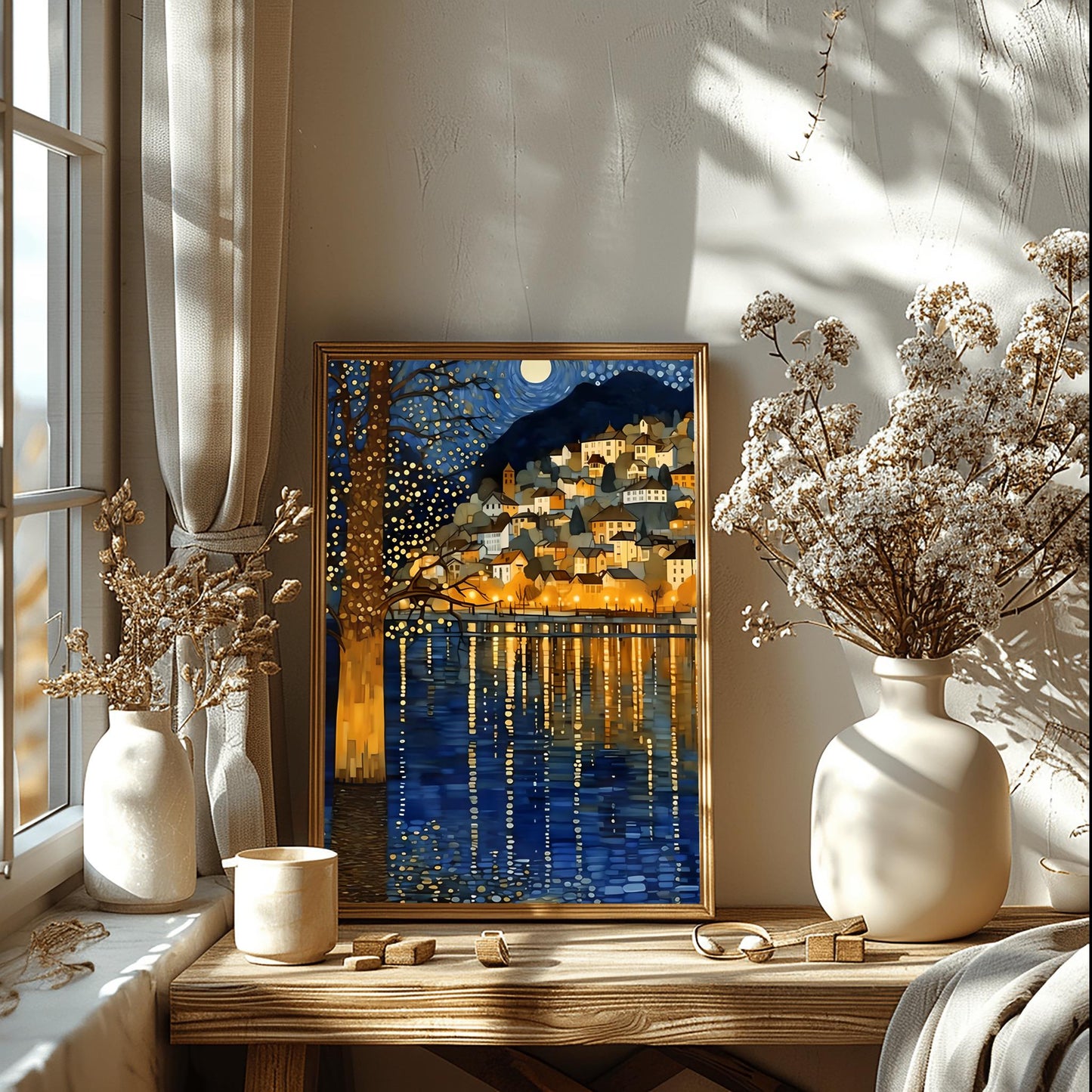 Gustav Klimt Night Lake Print: Moon & Stars Fine Art Poster
