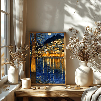 Gustav Klimt Night Lake Print: Moon & Stars Fine Art Poster