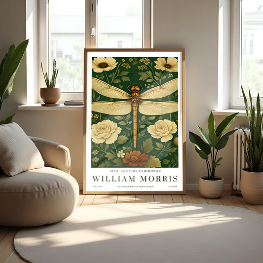 William Morris Floral Dragonfly Print: Art Nouveau Botanical Wall Art