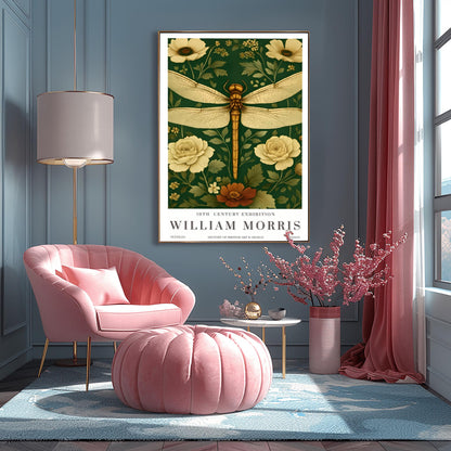 William Morris Floral Dragonfly Print: Art Nouveau Botanical Wall Art