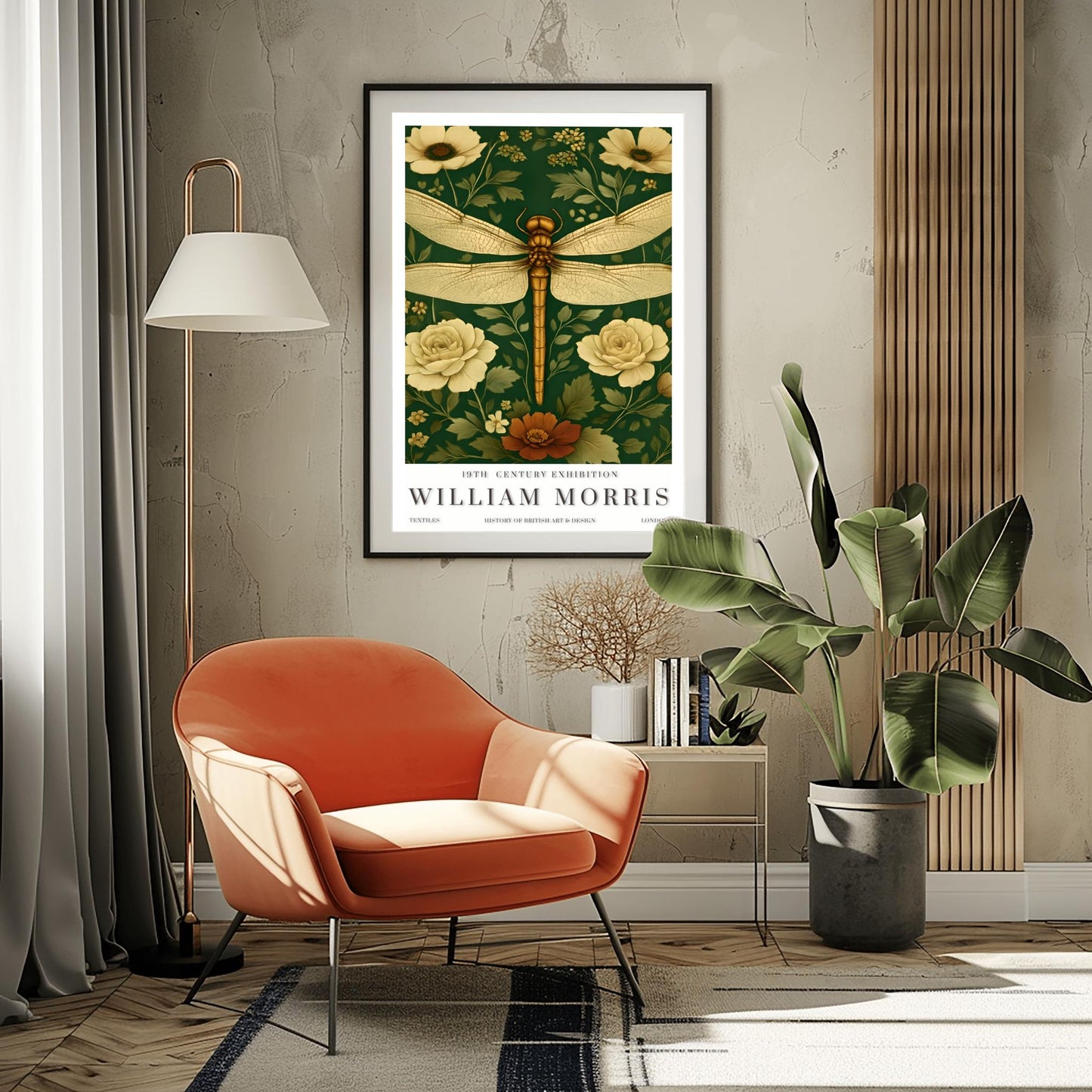 William Morris Floral Dragonfly Print: Art Nouveau Botanical Wall Art