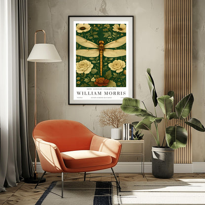 William Morris Floral Dragonfly Print: Art Nouveau Botanical Wall Art