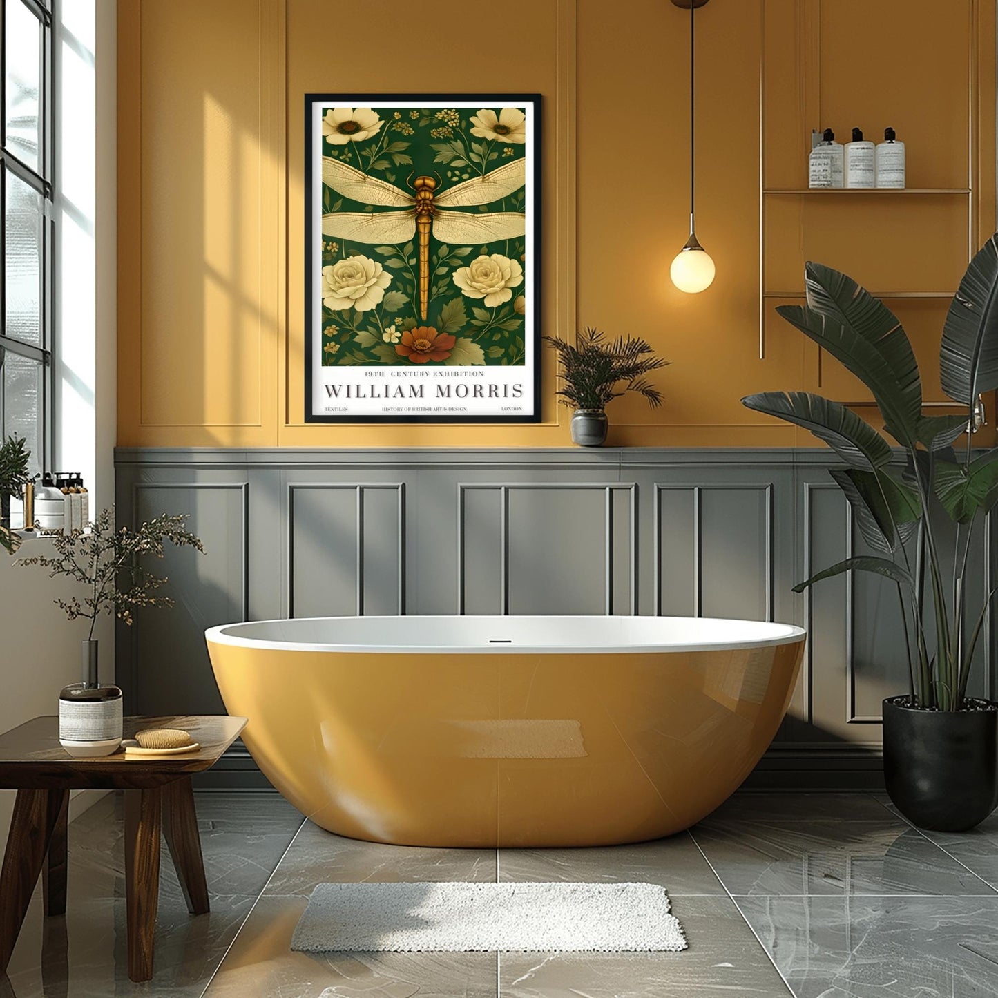 William Morris Floral Dragonfly Print: Art Nouveau Botanical Wall Art