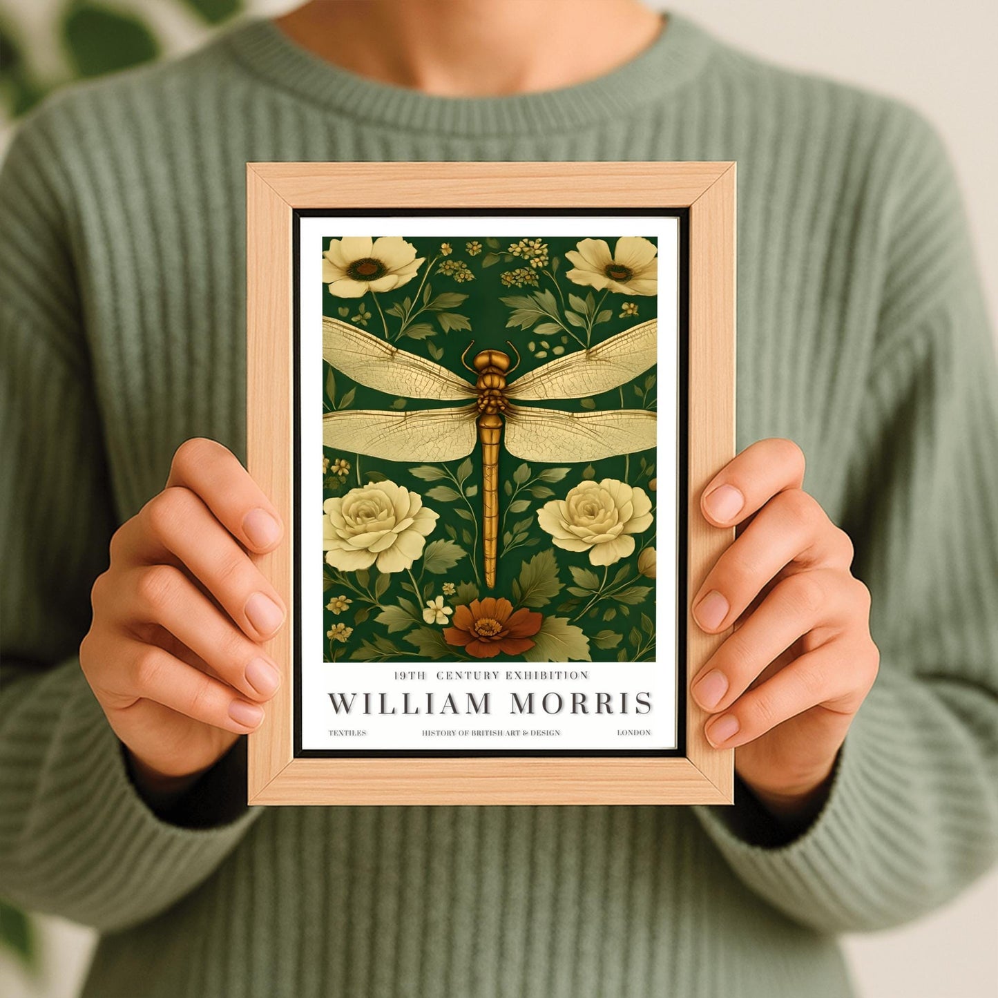 William Morris Floral Dragonfly Print: Art Nouveau Botanical Wall Art