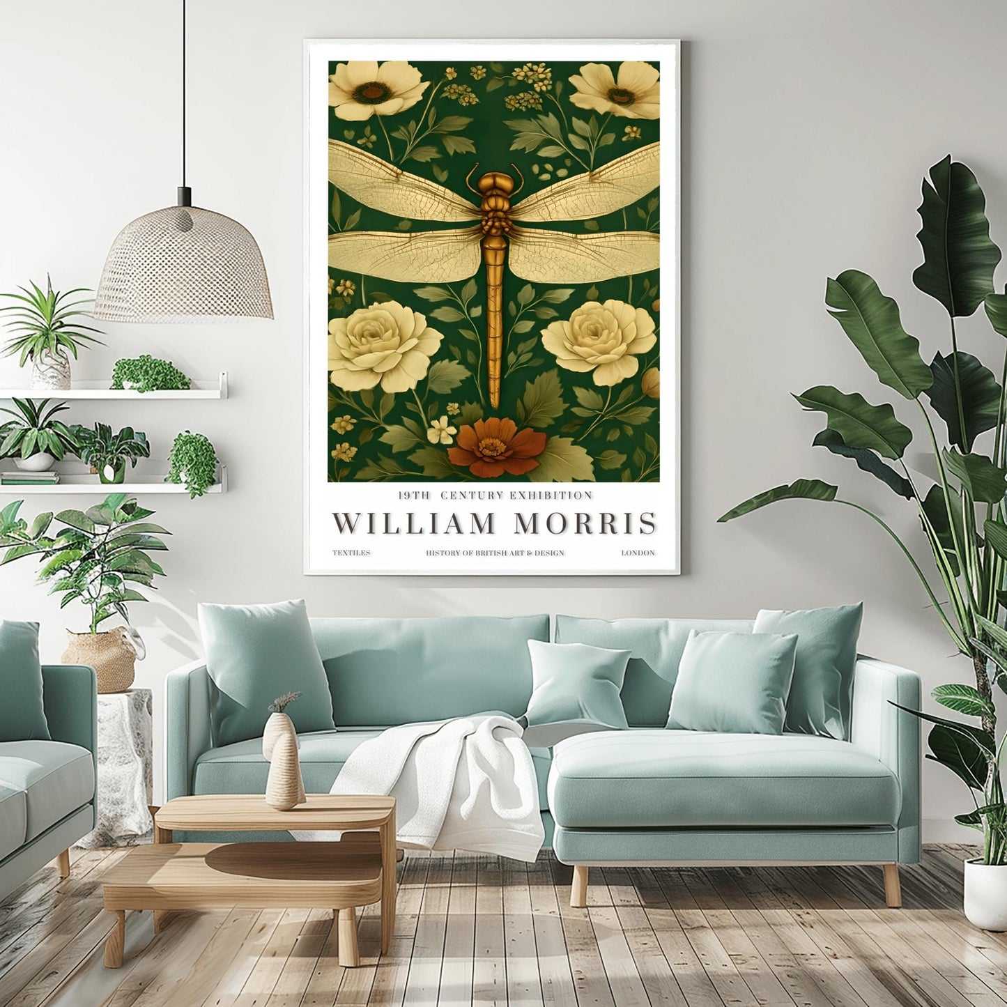 William Morris Floral Dragonfly Print: Art Nouveau Botanical Wall Art