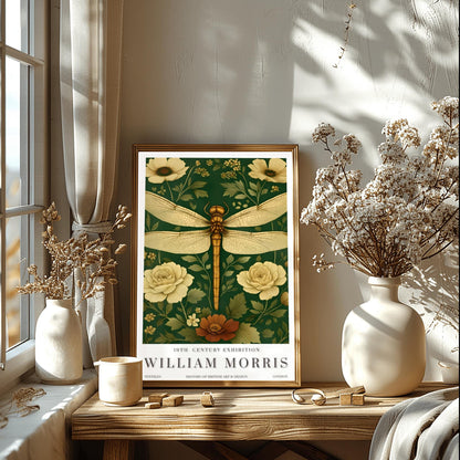William Morris Floral Dragonfly Print: Art Nouveau Botanical Wall Art