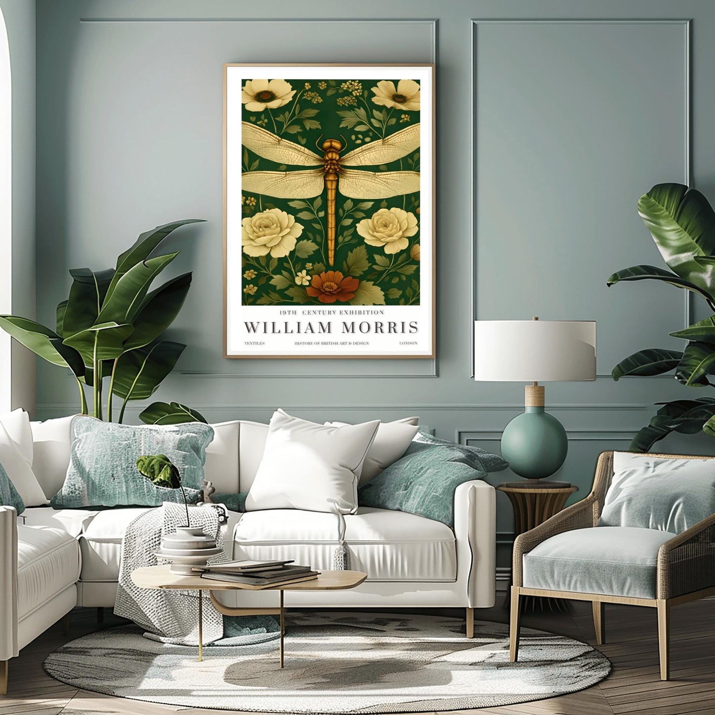 William Morris Floral Dragonfly Print: Art Nouveau Botanical Wall Art