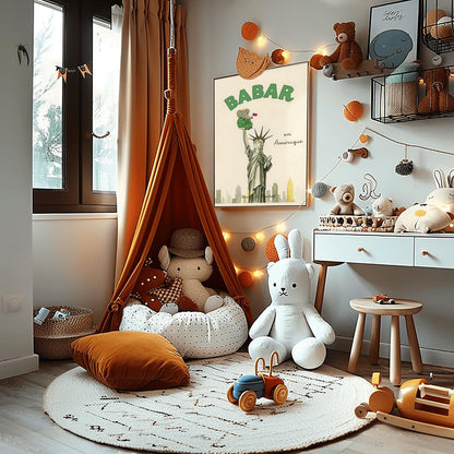 Babar the Elephant Print: Retro Nursery Decor, Kids Room Art
