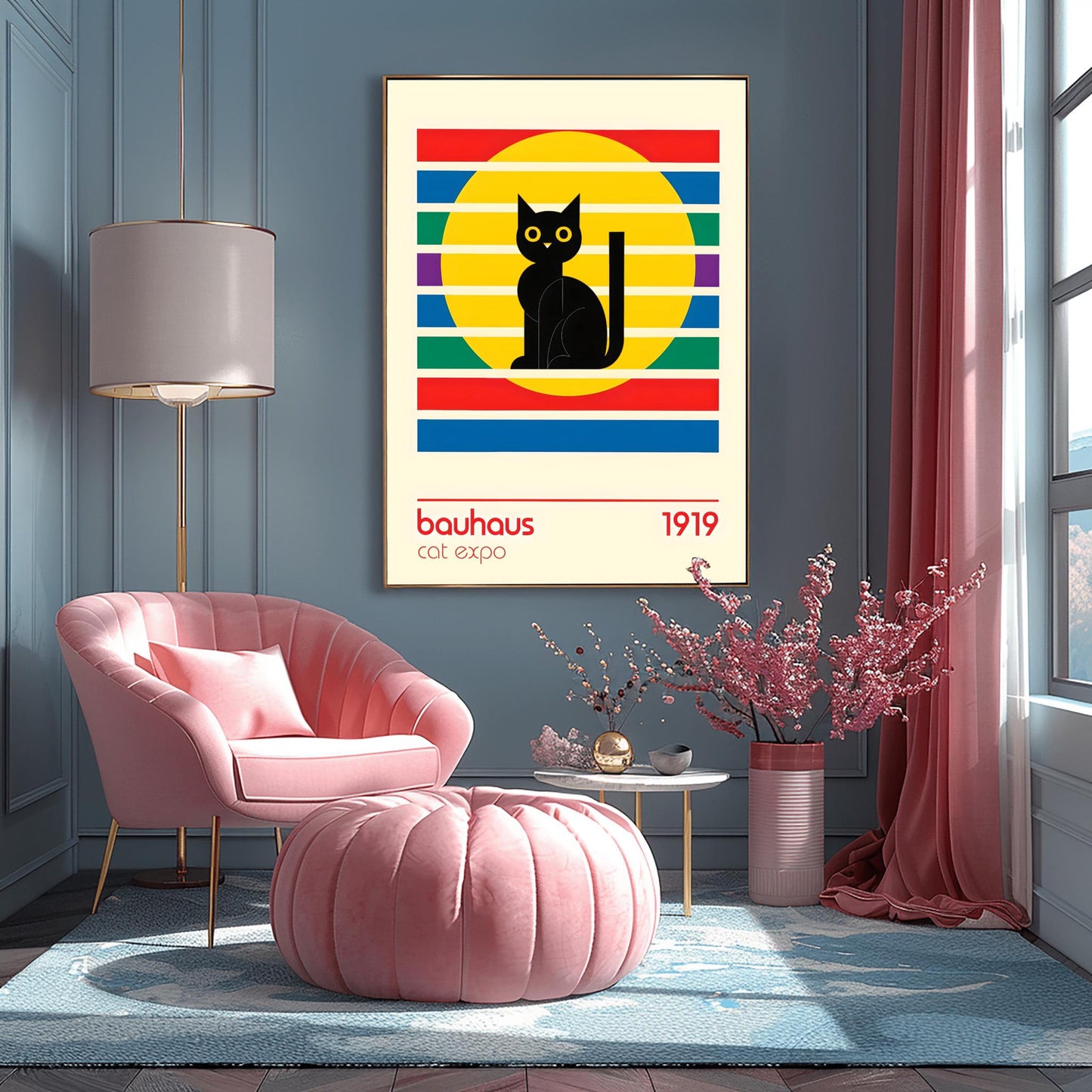 Bauhaus Black Cat Art Print: Mid-Century Modern Wall Decor