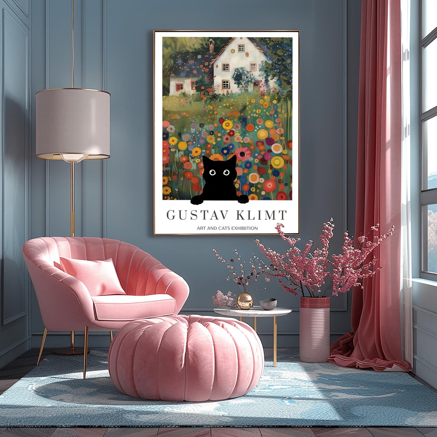 Klimt Black Cat Floral Print: Art Nouveau Poster, Cat Lover Gift