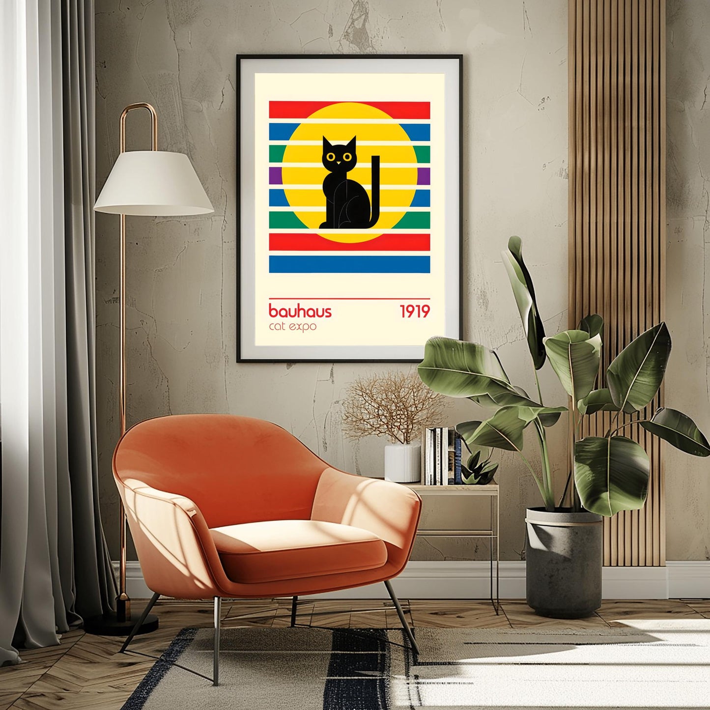 Bauhaus Black Cat Art Print: Mid-Century Modern Wall Decor