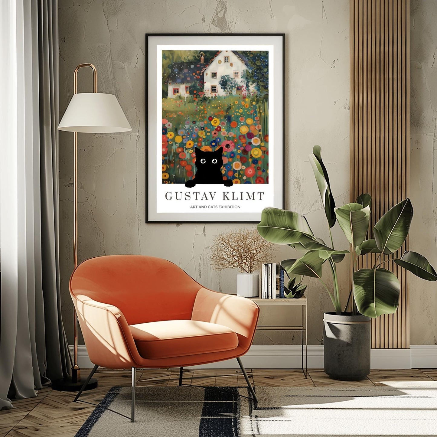Klimt Black Cat Floral Print: Art Nouveau Poster, Cat Lover Gift