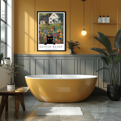 Klimt Black Cat Floral Print: Art Nouveau Poster, Cat Lover Gift