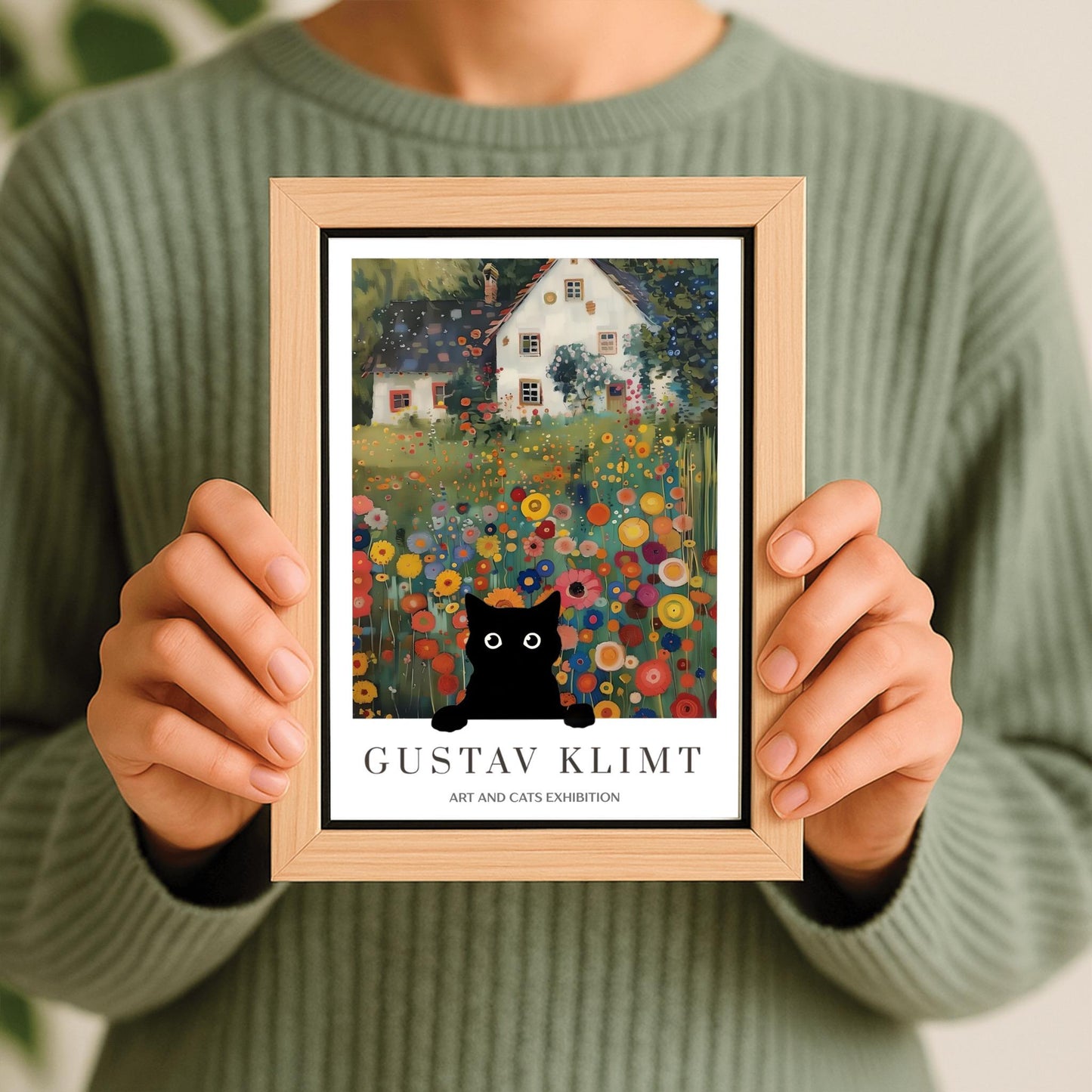 Klimt Black Cat Floral Print: Art Nouveau Poster, Cat Lover Gift