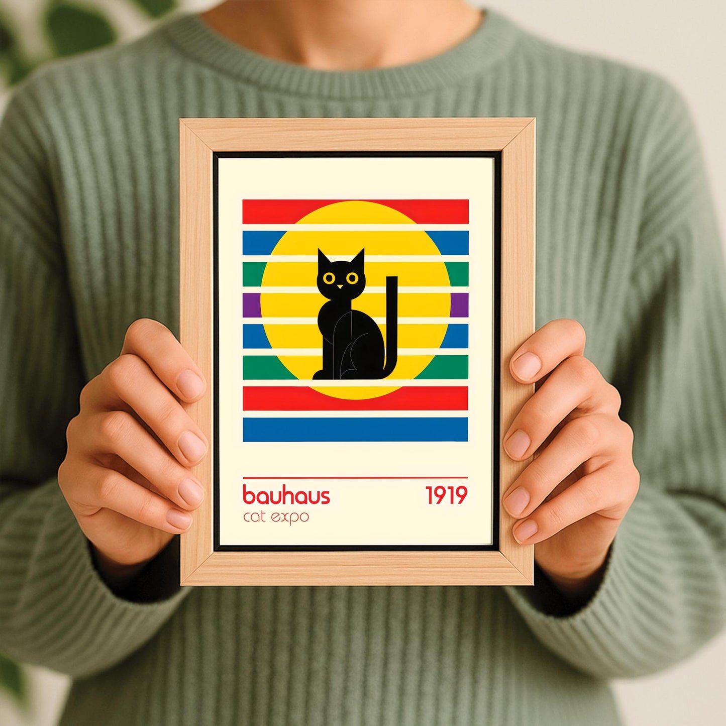 Bauhaus Black Cat Art Print: Mid-Century Modern Wall Decor