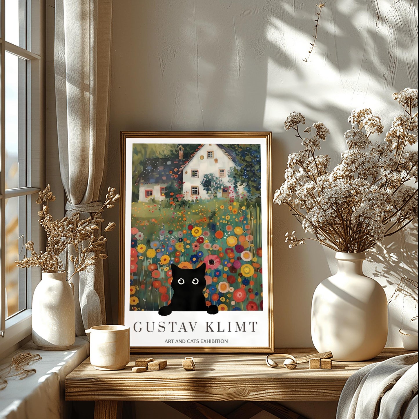 Klimt Black Cat Floral Print: Art Nouveau Poster, Cat Lover Gift