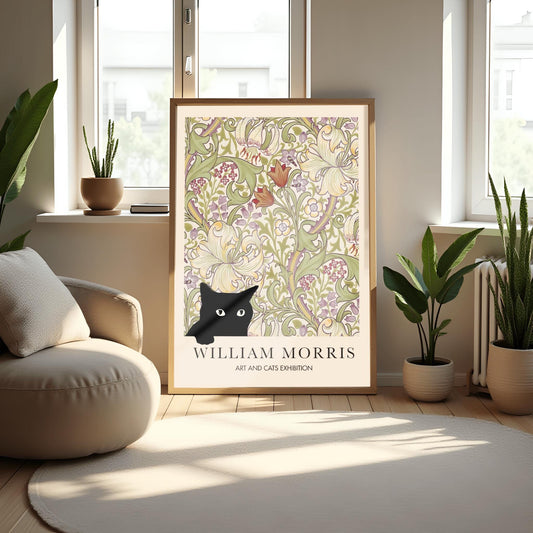 William Morris Black Cat Poster: Arts & Crafts Exhibition Style