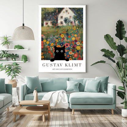 Klimt Black Cat Floral Print: Art Nouveau Poster, Cat Lover Gift