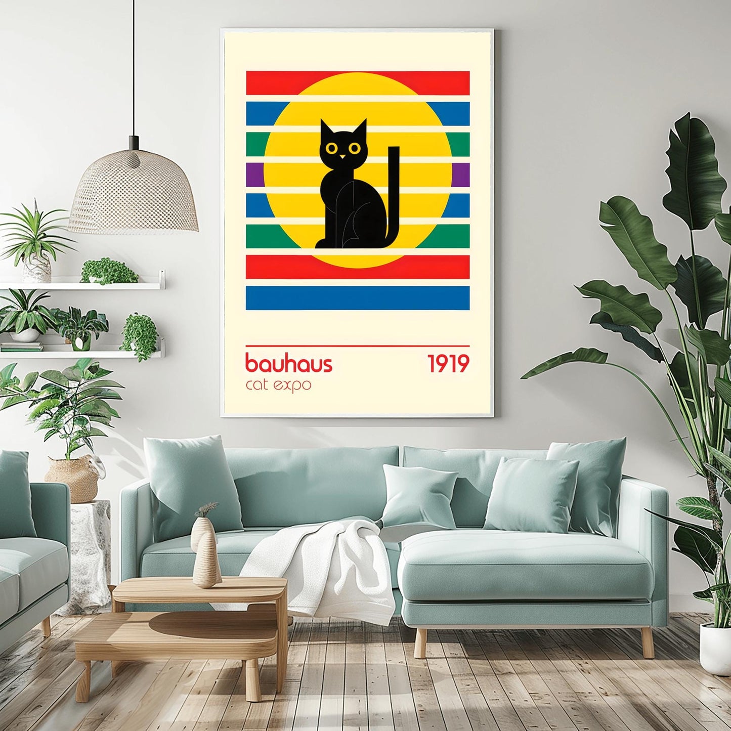 Bauhaus Black Cat Art Print: Mid-Century Modern Wall Decor
