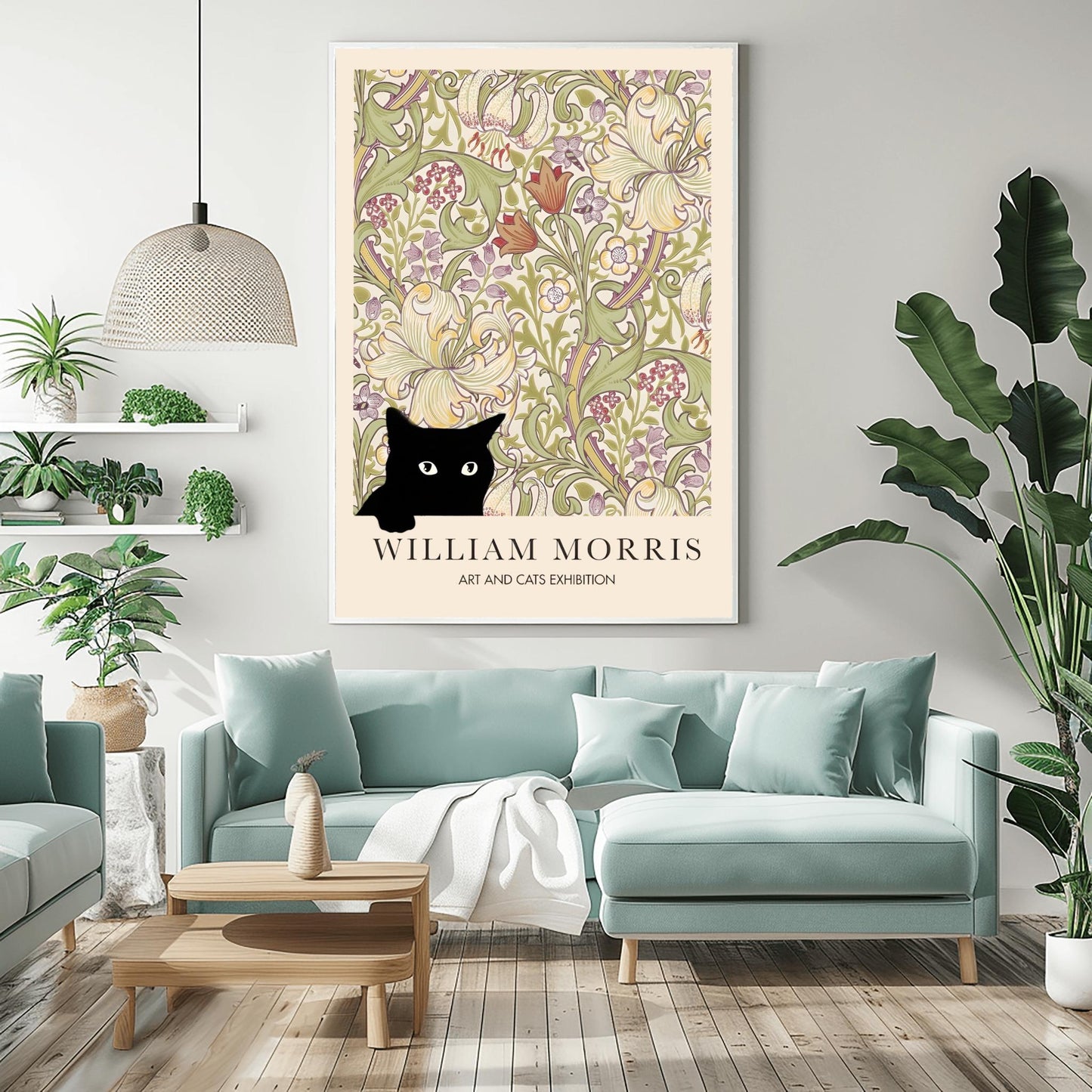 William Morris Black Cat Poster: Arts & Crafts Exhibition Style