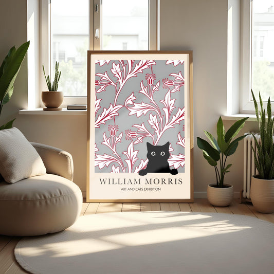 William Morris Black Cat Print: Floral Arts & Crafts Exhibition Poster