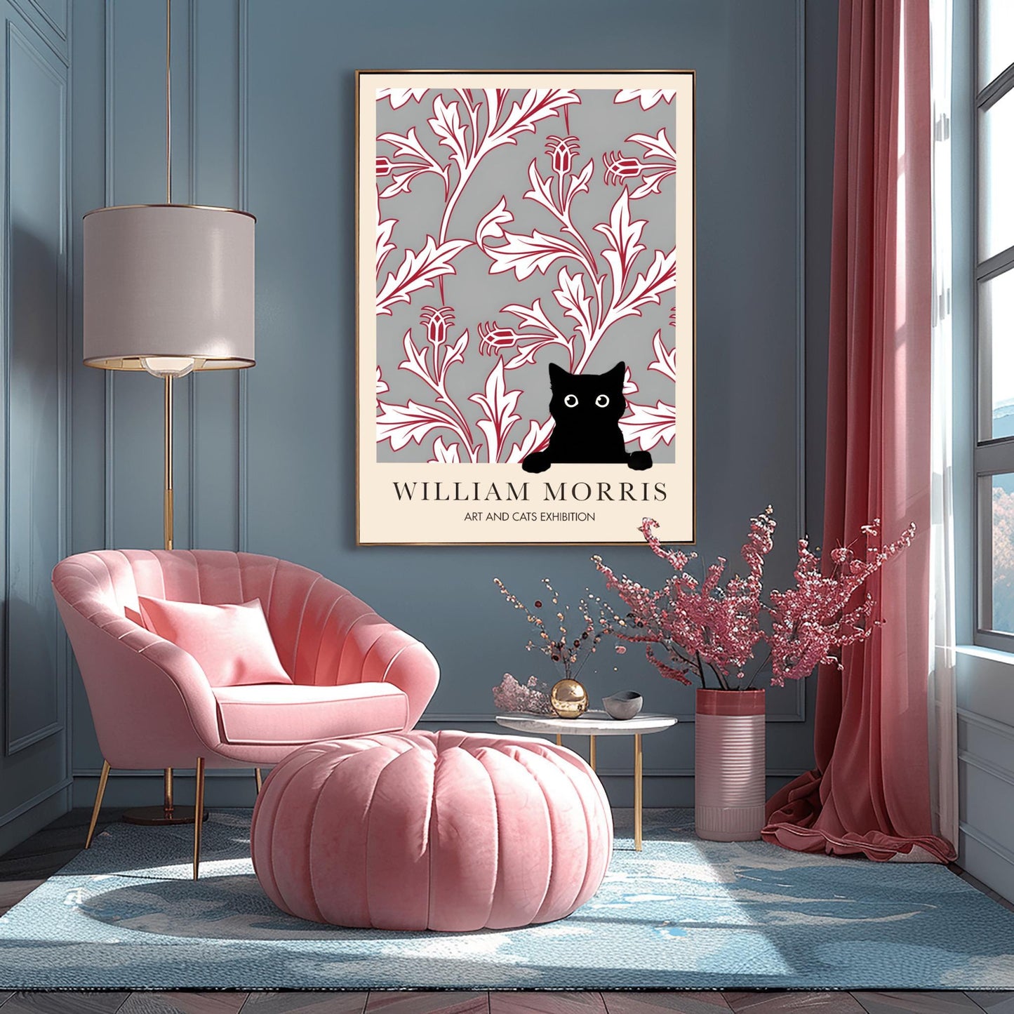 William Morris Black Cat Print: Floral Arts & Crafts Exhibition Poster