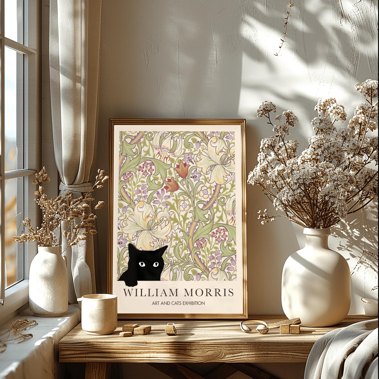 William Morris Black Cat Poster: Arts & Crafts Exhibition Style