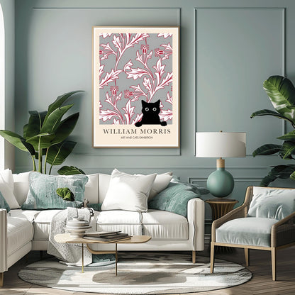 William Morris Black Cat Print: Floral Arts & Crafts Exhibition Poster
