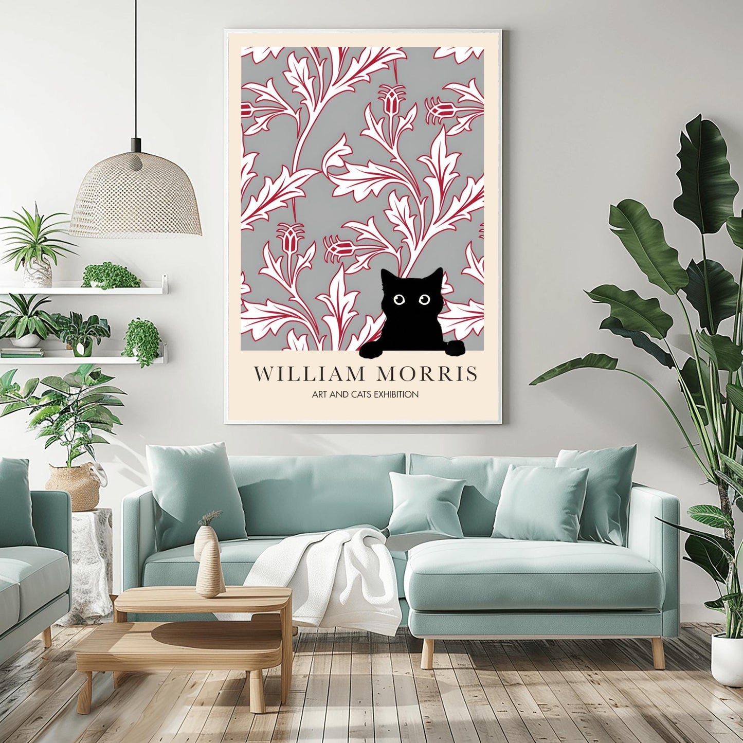 William Morris Black Cat Print: Floral Arts & Crafts Exhibition Poster