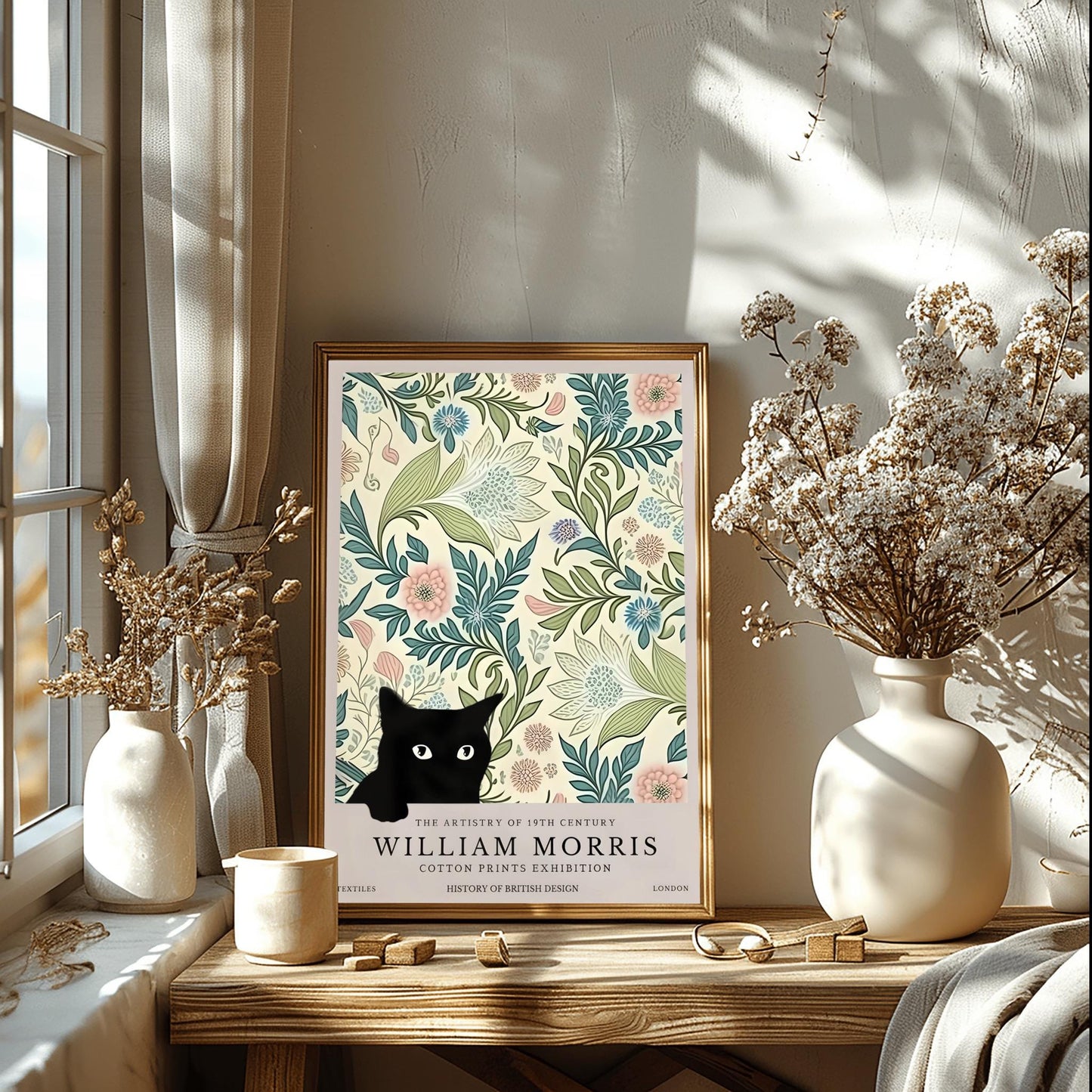 William Morris Black Cat Poster: Arts & Crafts Exhibition Print