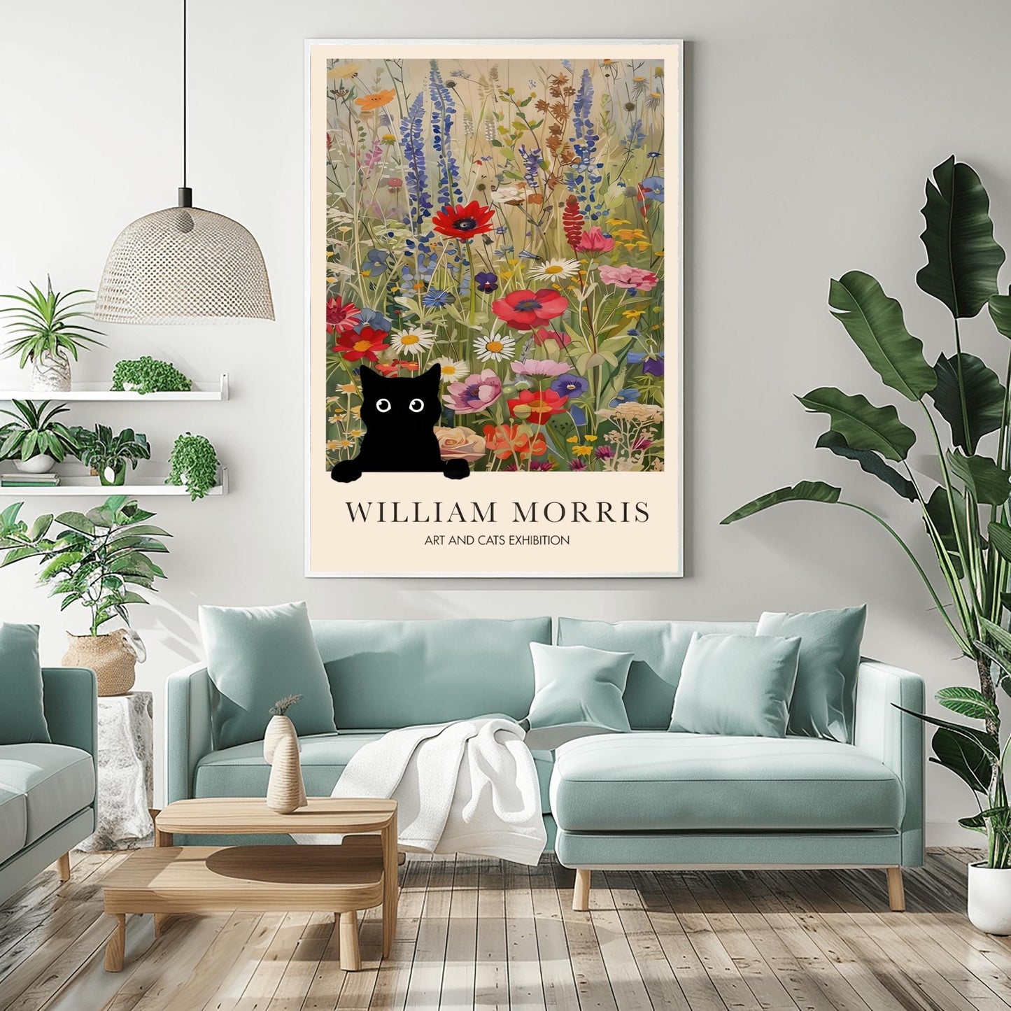 William Morris Black Cat Poster: Arts & Crafts Exhibition Style