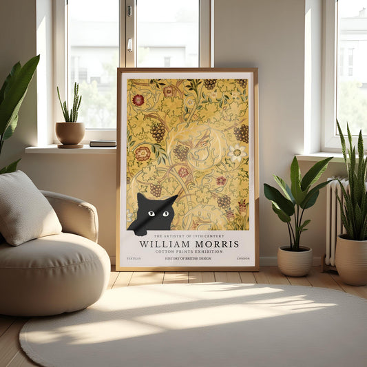 William Morris Cat Print: Arts & Crafts Floral Poster, Black Cat Decor