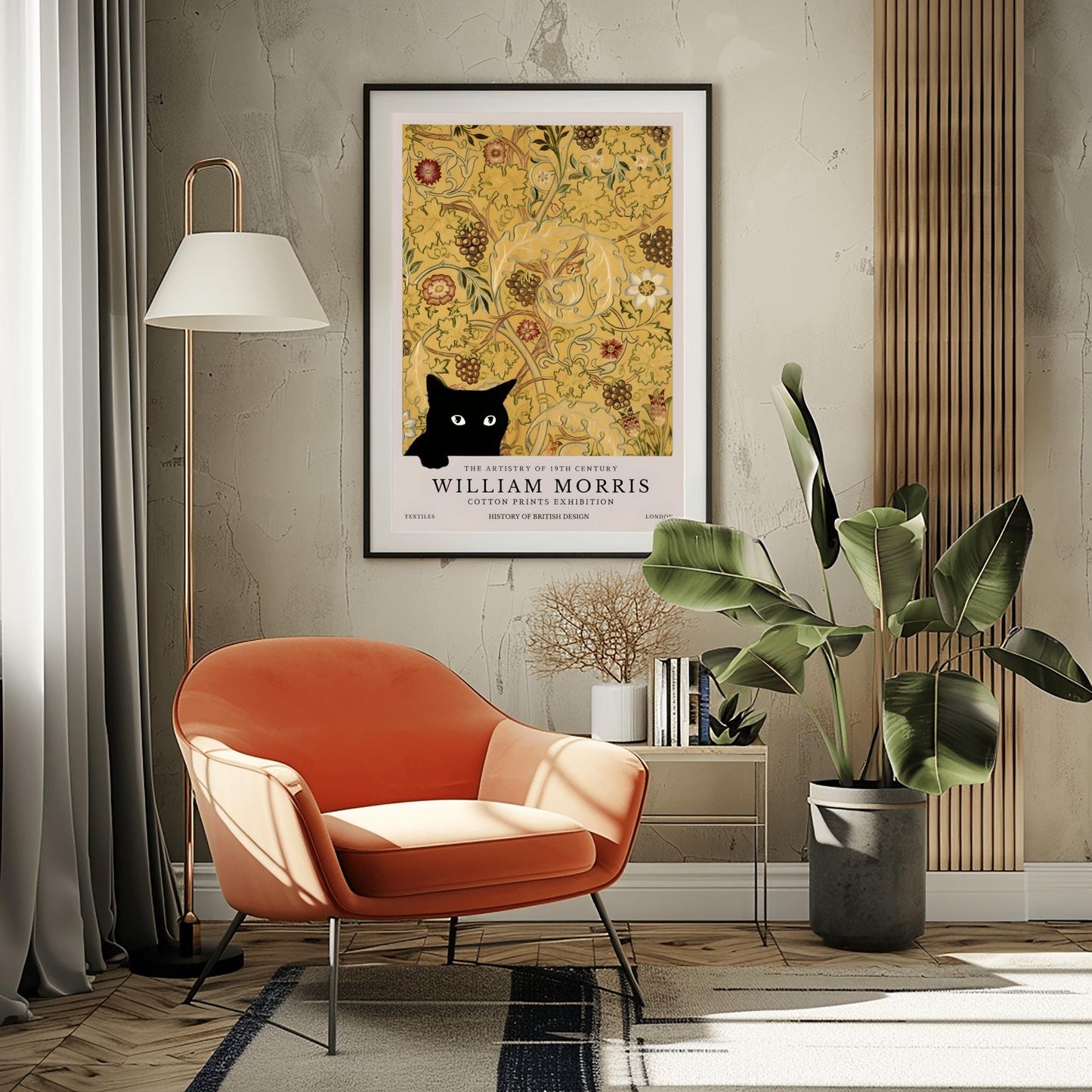 William Morris Cat Print: Arts & Crafts Floral Poster, Black Cat Decor