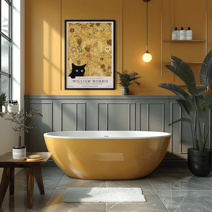 William Morris Cat Print: Arts & Crafts Floral Poster, Black Cat Decor