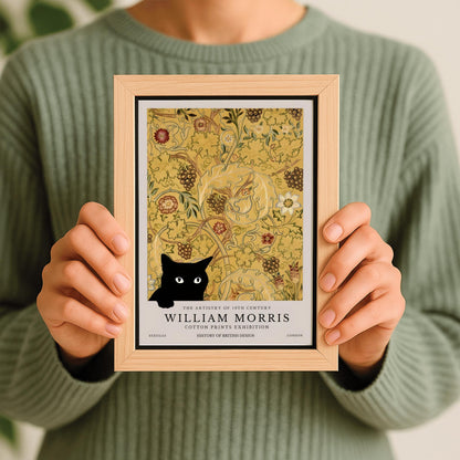 William Morris Cat Print: Arts & Crafts Floral Poster, Black Cat Decor