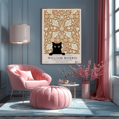 William Morris Cat Print: Arts & Crafts Floral Poster, Black Cat Art