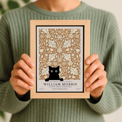 William Morris Cat Print: Arts & Crafts Floral Poster, Black Cat Art