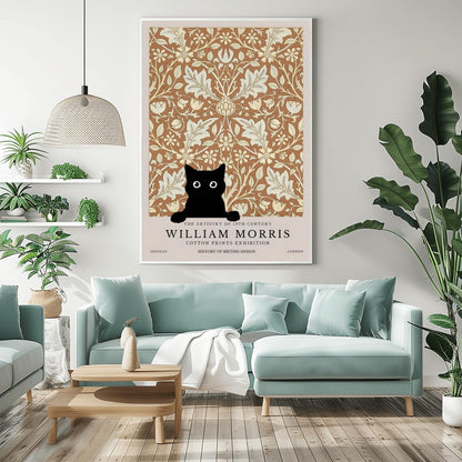 William Morris Cat Print: Arts & Crafts Floral Poster, Black Cat Art