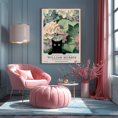 William Morris Cat Poster: Hydrangea Floral Arts & Crafts Print