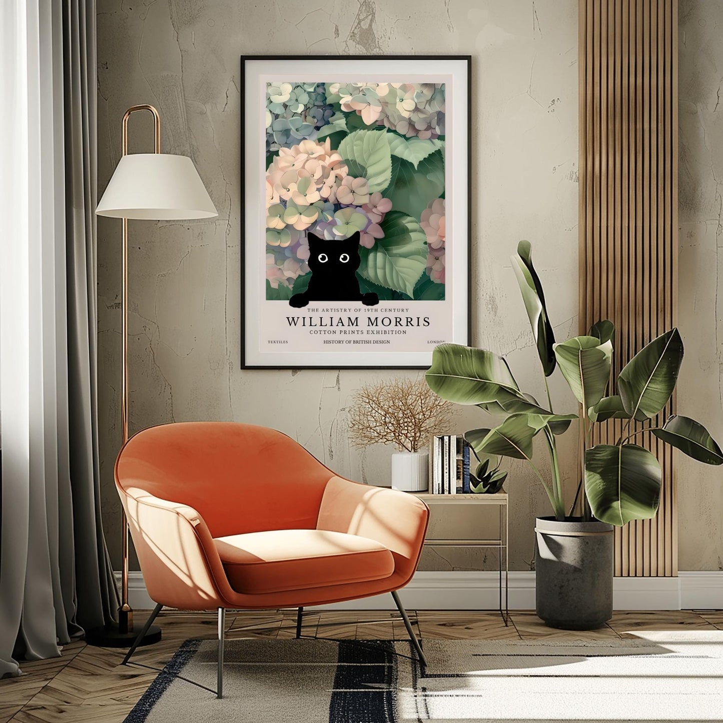William Morris Cat Poster: Hydrangea Floral Arts & Crafts Print