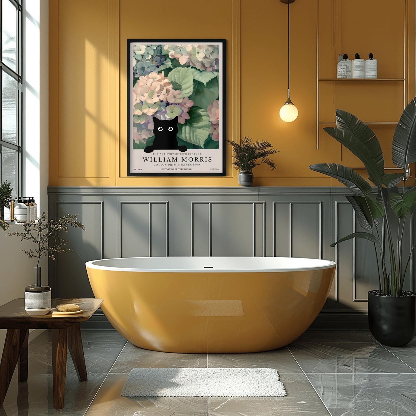 William Morris Cat Poster: Hydrangea Floral Arts & Crafts Print