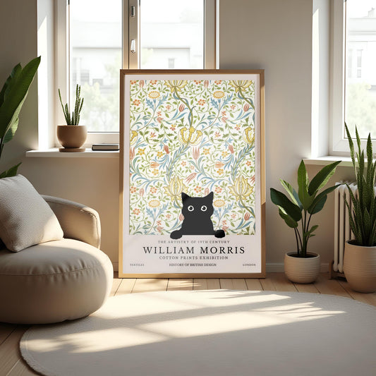 William Morris Cat Print: Vintage Floral Arts & Crafts Poster
