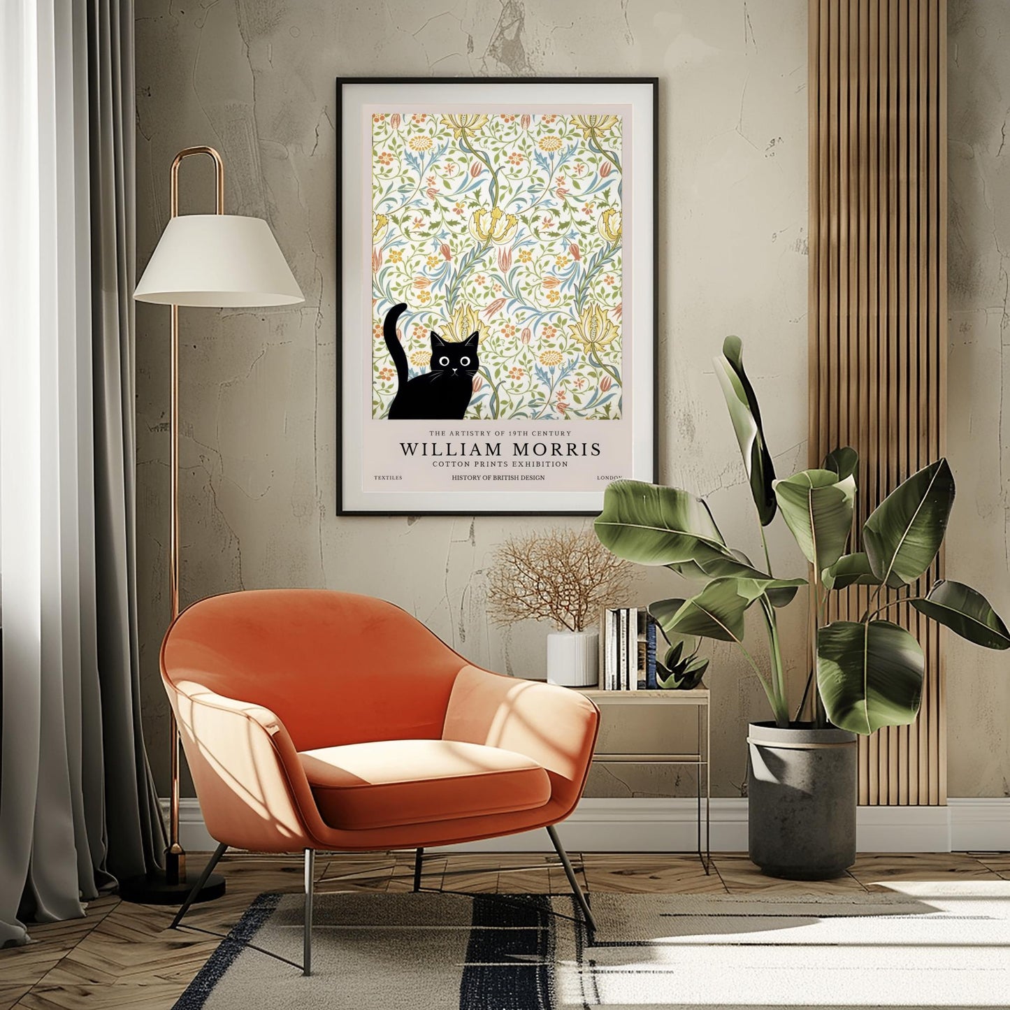 William Morris Cat Print: Retro Floral Arts & Crafts Poster