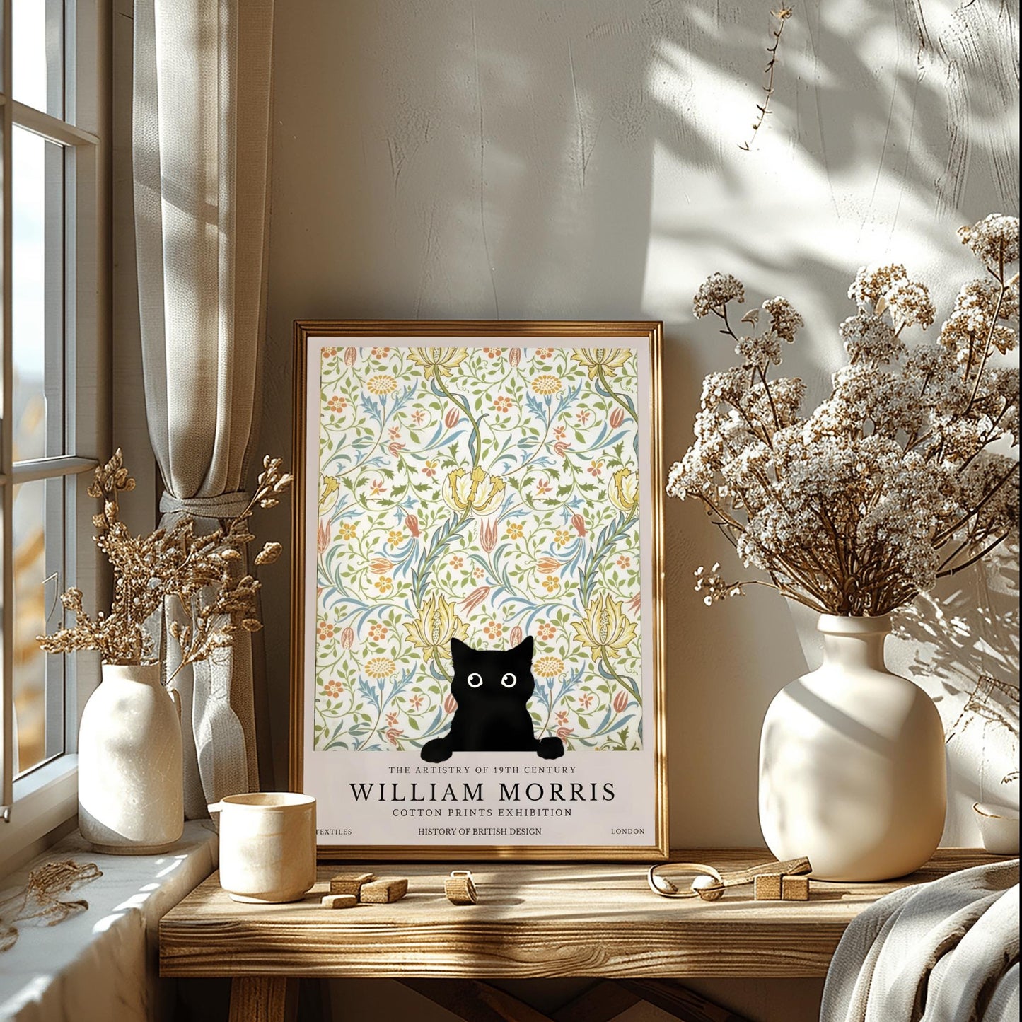 William Morris Cat Print: Vintage Floral Arts & Crafts Poster
