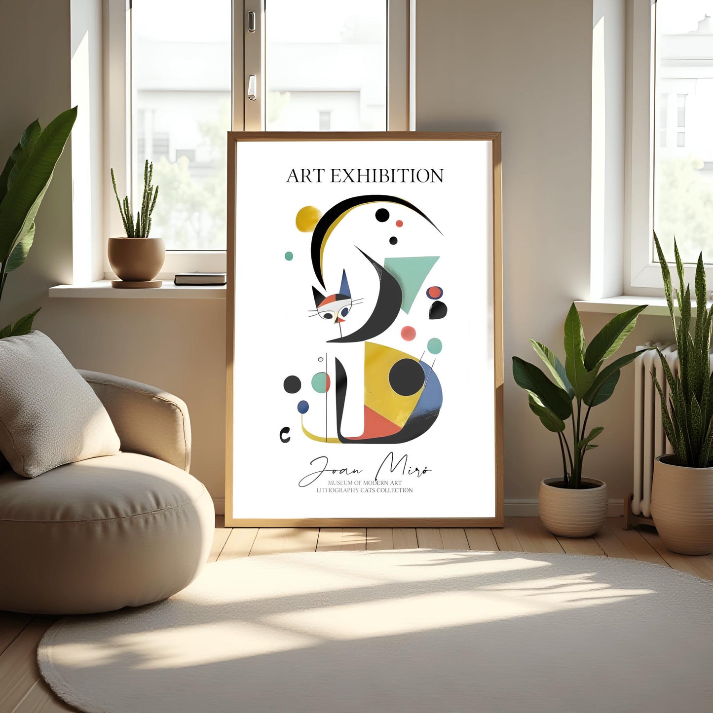 Joan Miró Cat Poster: Abstract Geometric Art, Modernist Exhibition Print