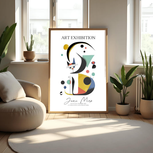 Joan Miró Cat Poster: Abstract Geometric Art, Modernist Exhibition Print